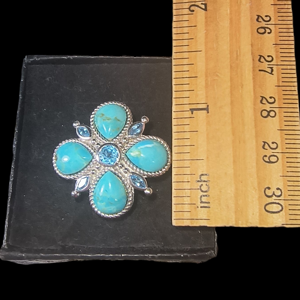 Turquoise And Blue Topaz 4-Leaf Clover Ring In Sterling Silver - Picture 4 of 11